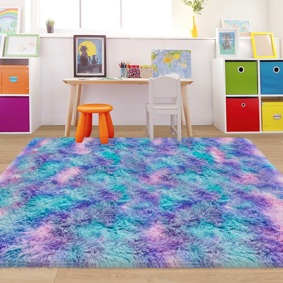 Tie-Dyed Runner Rug for Bedroom Black Grey 2x6ft Fluffy Area Rug Bedside Runner Rug for Kids Room Boys Teens Nursery Baby Living Room Dorm Home Decor Carpets
