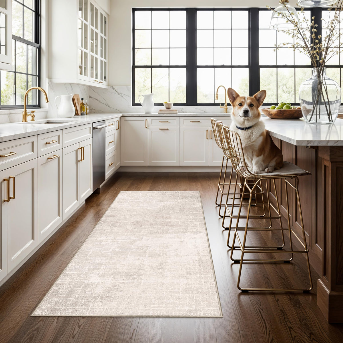 2x6 Hallway Washable Runner Rug : Vintage Soft Kitchen Laundry Runner with Non Slip Backing Farmhouse Entryway Living Room Floor Mat Stain Resistant Carpet for Bedroom Bathroom Distressed Beside Rug
