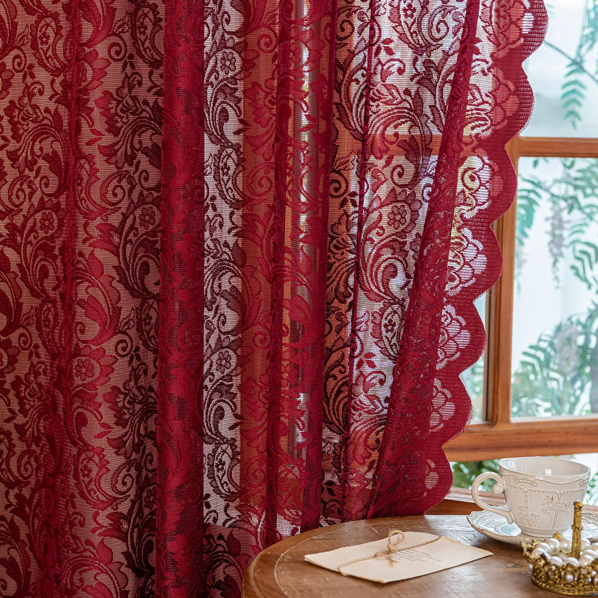 ALIGOGO Black Lace Curtains for Bedroom, Gothic Style, 52W x 63L Inch