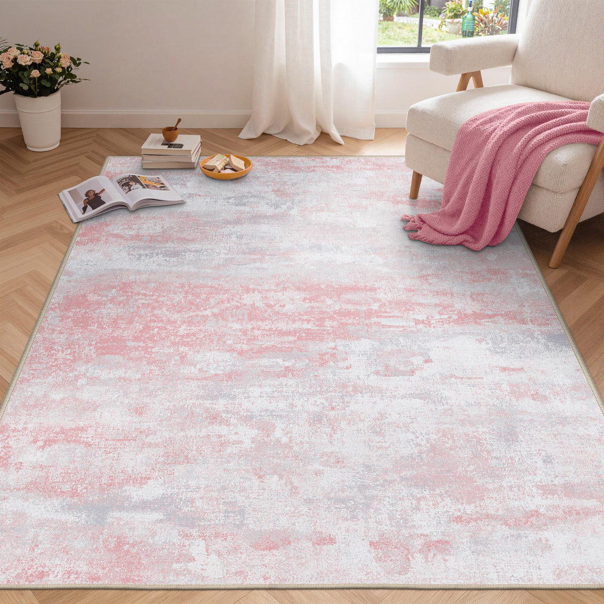 BEIMO 5x7 Green Abstract Area Rug, Washable Non-Slip for Bedroom