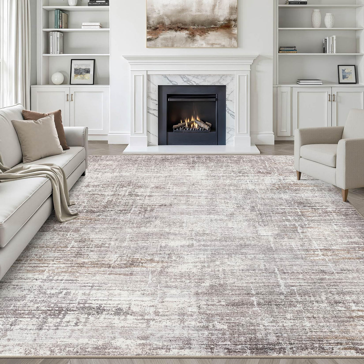 LOONGRUG 8x10 Area Rugs Washable Neutral Modern Rug for Living Room Brown