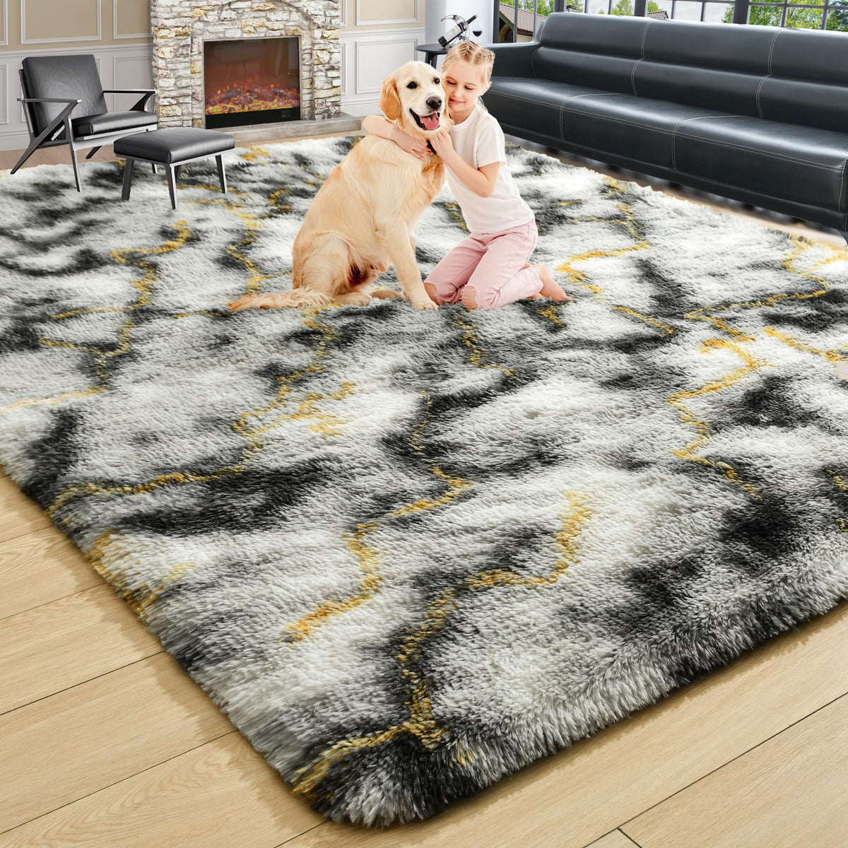 Noahas 2x6 Black Fluffy Soft Runner Rug Non-Slip for Bedroom Dorm Hallway