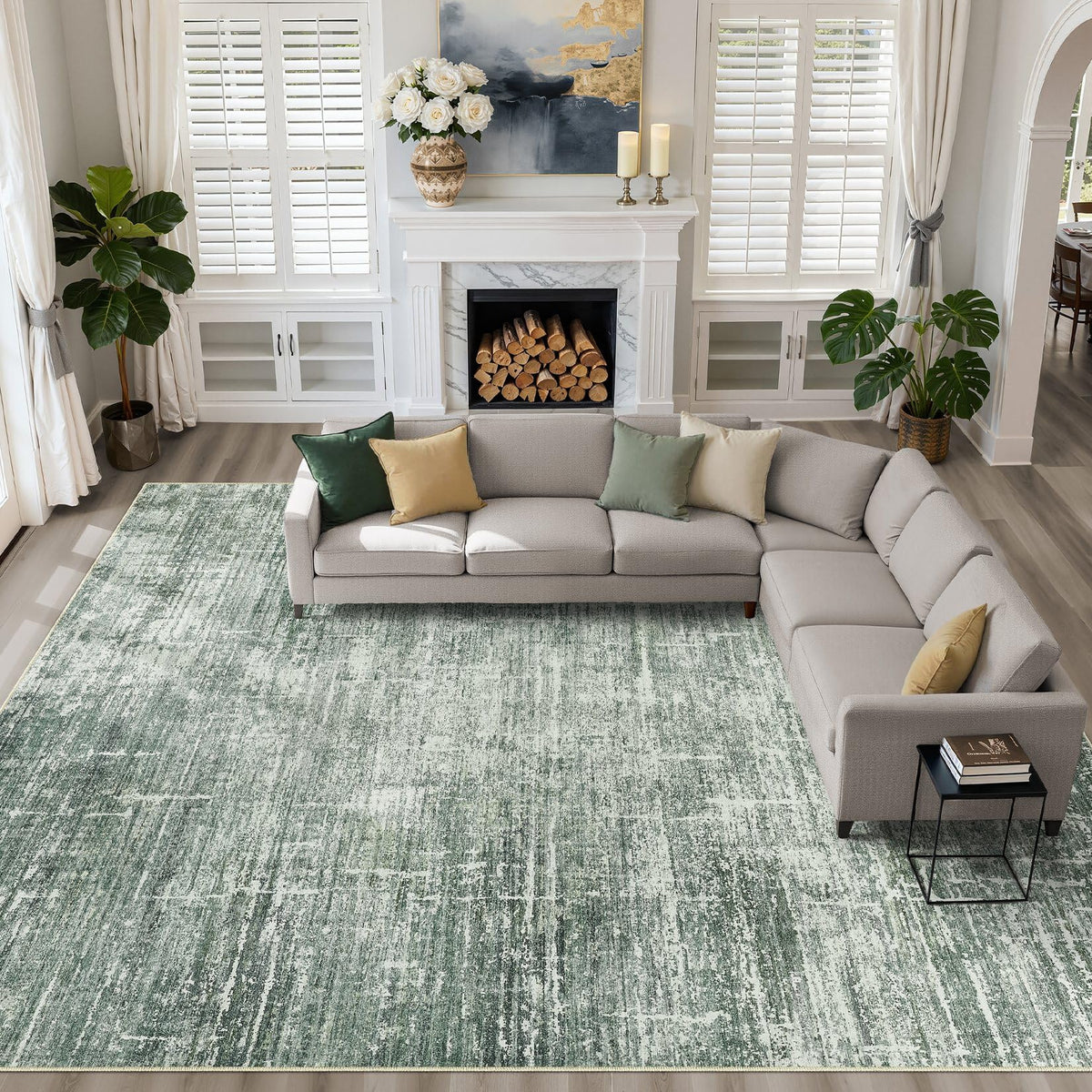 LOONGRUG 8x10 Area Rugs Washable Neutral Modern Rug for Living Room Brown