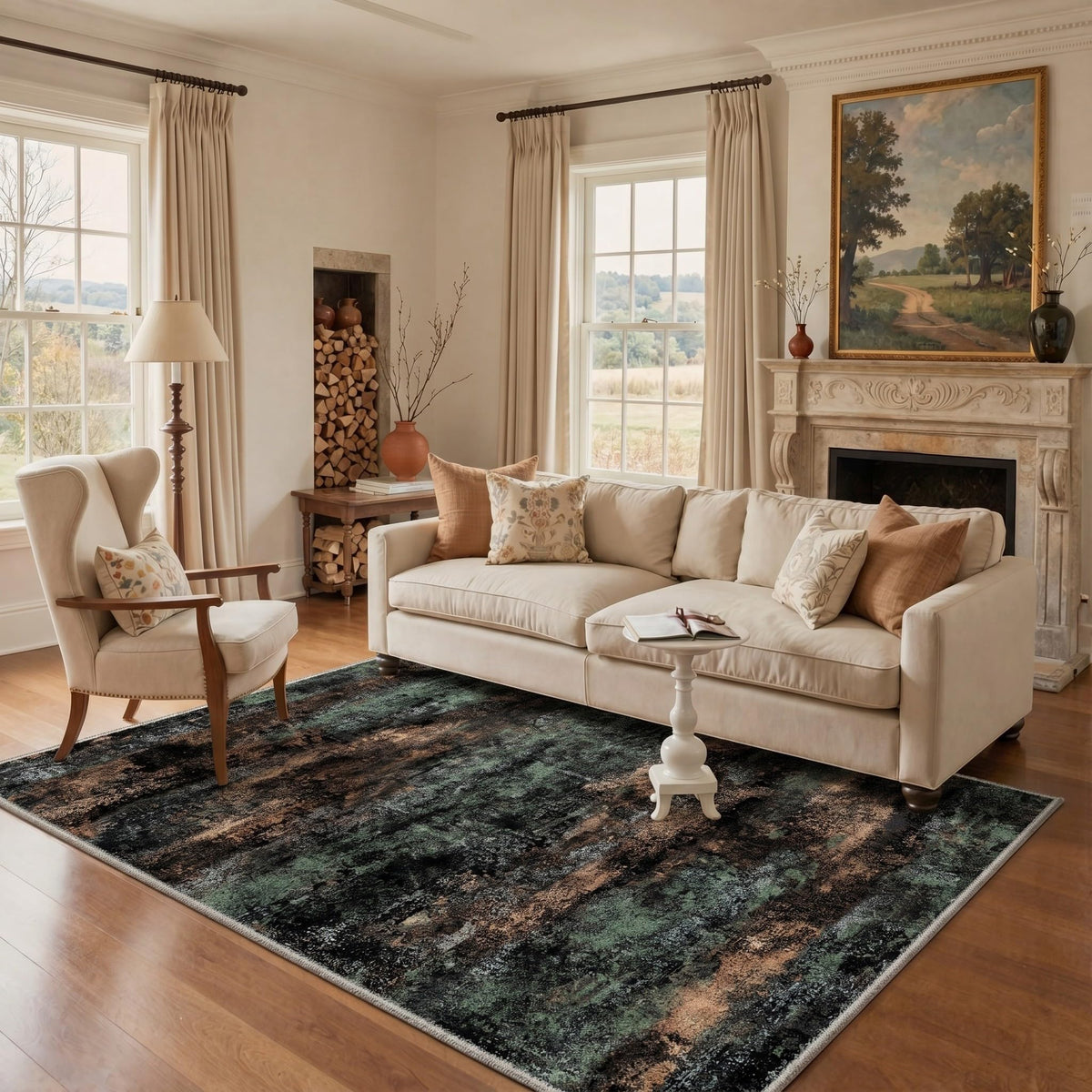 BEIMO 5x7 Green Abstract Area Rug, Washable Non-Slip for Bedroom