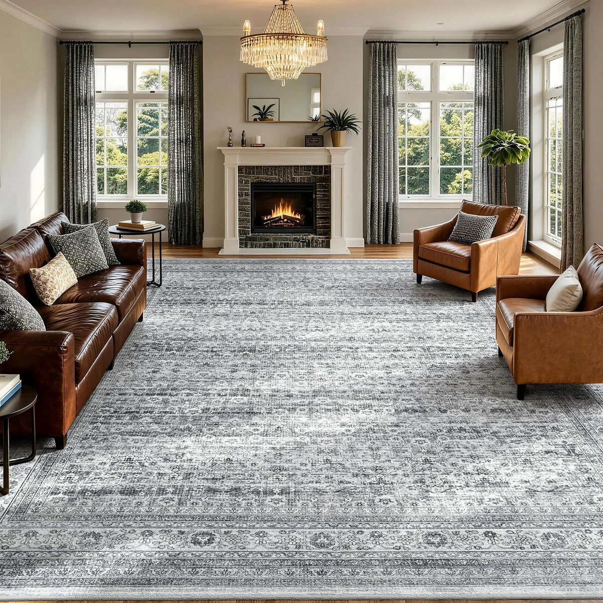 Lessymo 8x10 Washable Area Rug for Living Room Bedroom, Large Non-Slip Rug