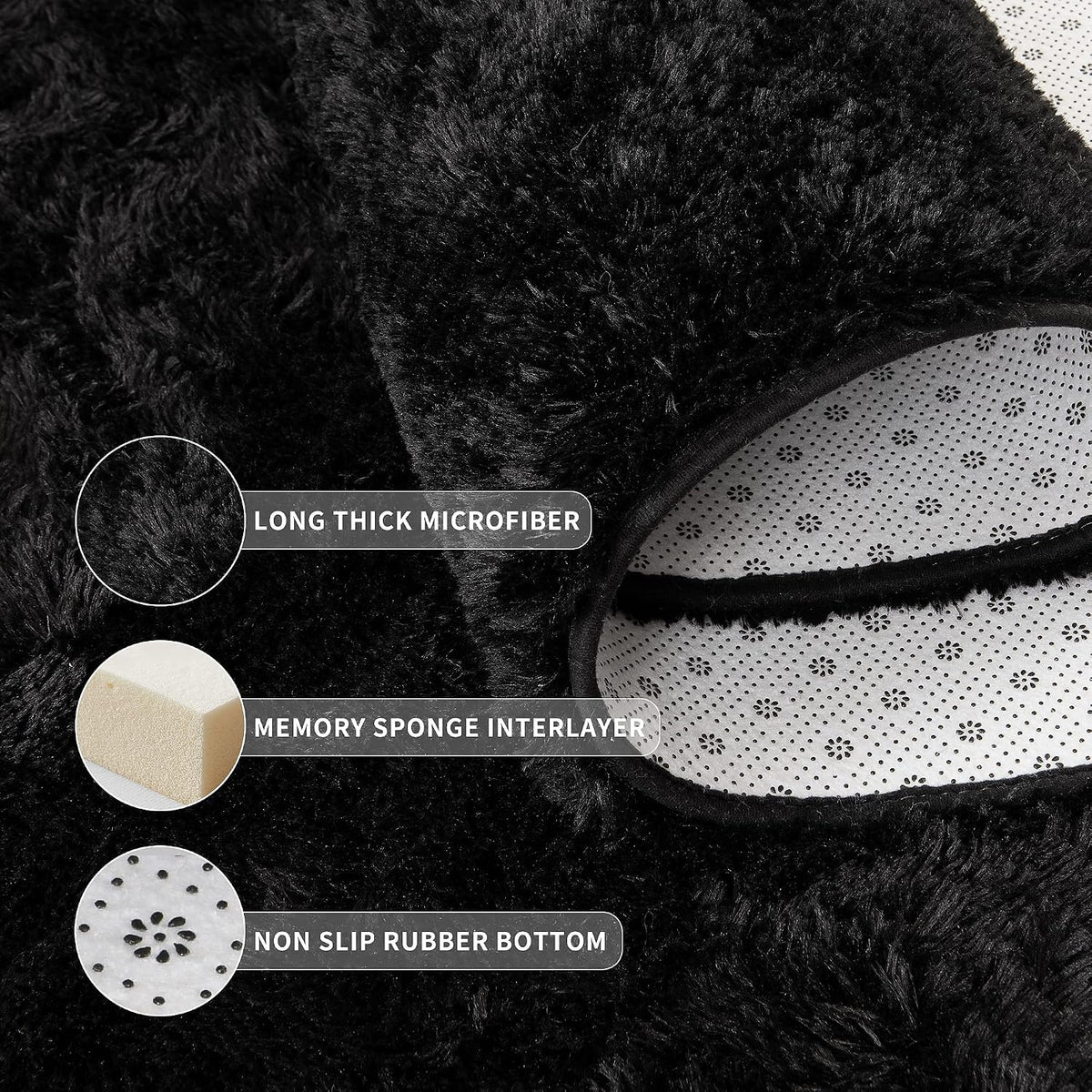 Tepook 4x6 Soft Fluffy Rug for Bedroom Fuzzy Black Rugs for Living Room