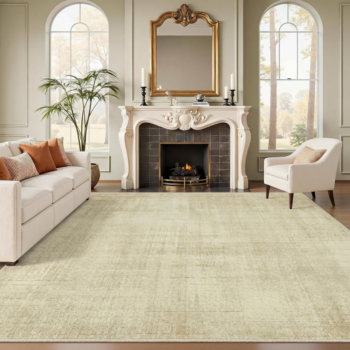 Joydeco Boho Washable Abstract Beige 5x7 Area Rugs for Living Room Bedroom