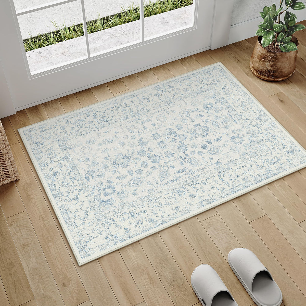 PureCozy 8x10 Blue Area Rug Washable Non Slip Large Vintage Living Room