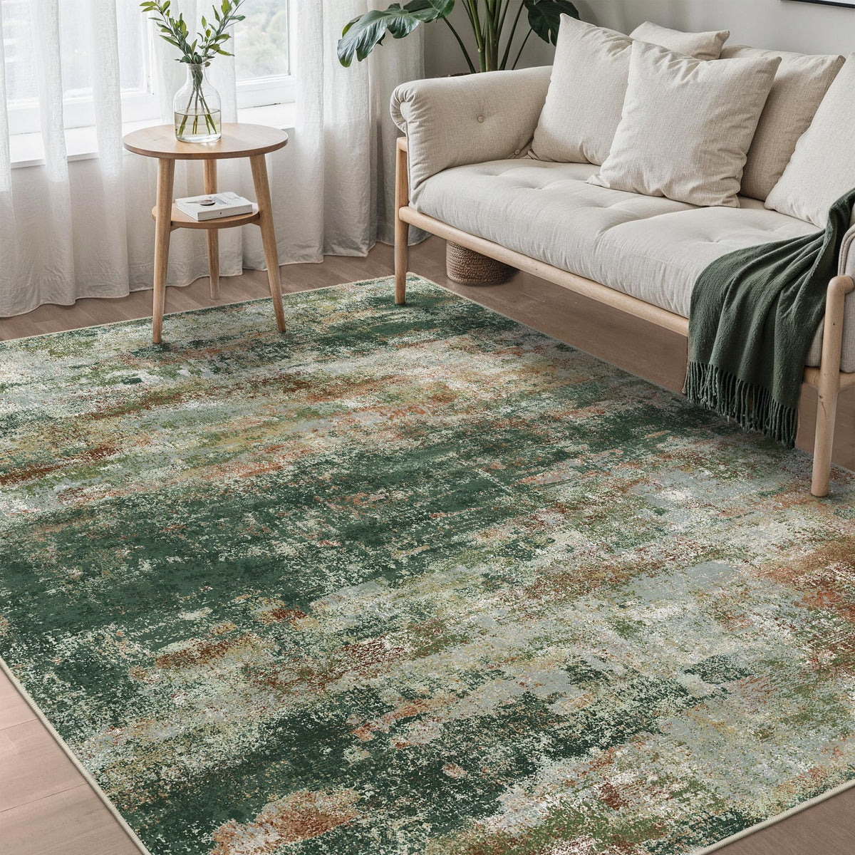 BEIMO 5x7 Green Abstract Area Rug, Washable Non-Slip for Bedroom