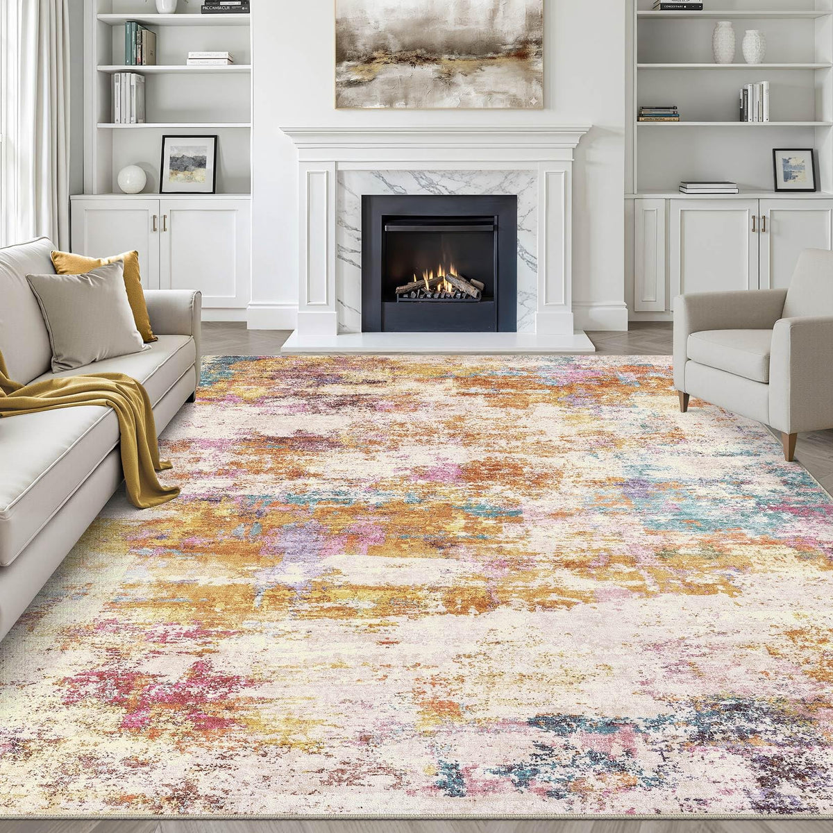 LOONGRUG 8x10 Area Rugs Washable Neutral Modern Rug for Living Room Brown