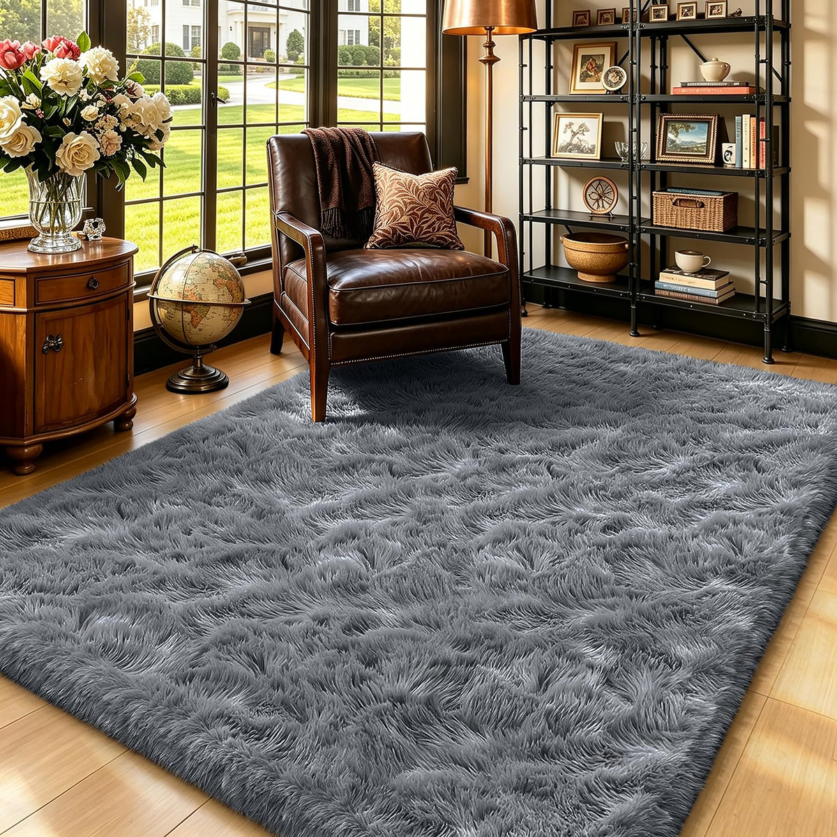 Beige 8x10 Area Rugs for Living Room, Fluffy Shag Rug Large Bedroom Carpet