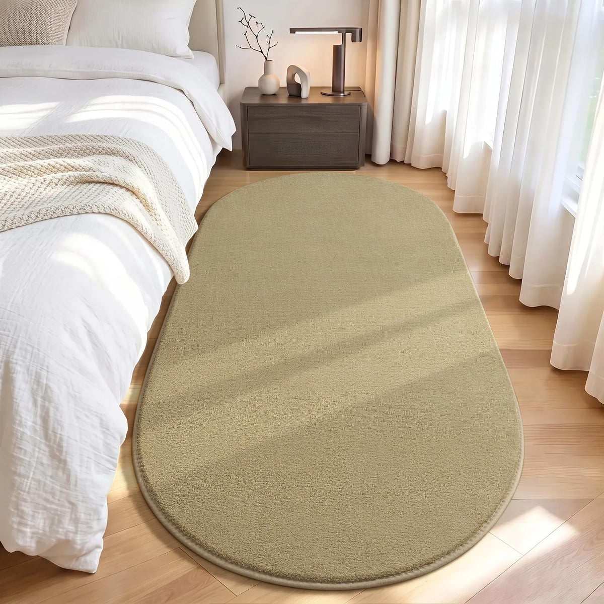 LOCHAS Soft Oval Bedroom Rug 2.6x5.3, Small Washable Grey Rugs for Bedroom