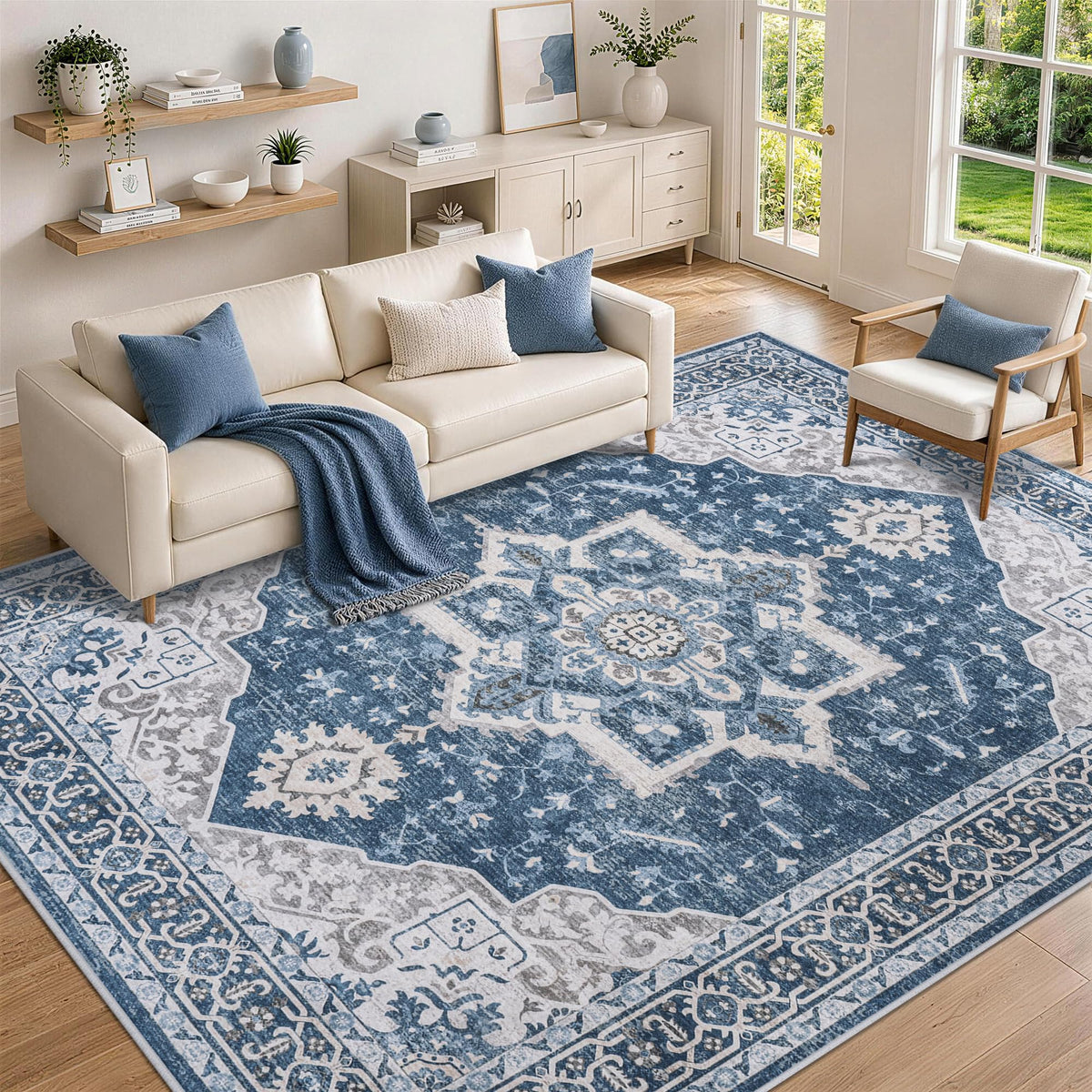 8x10 Area Rugs for Living Room Washable Non-Slip Rug Beige