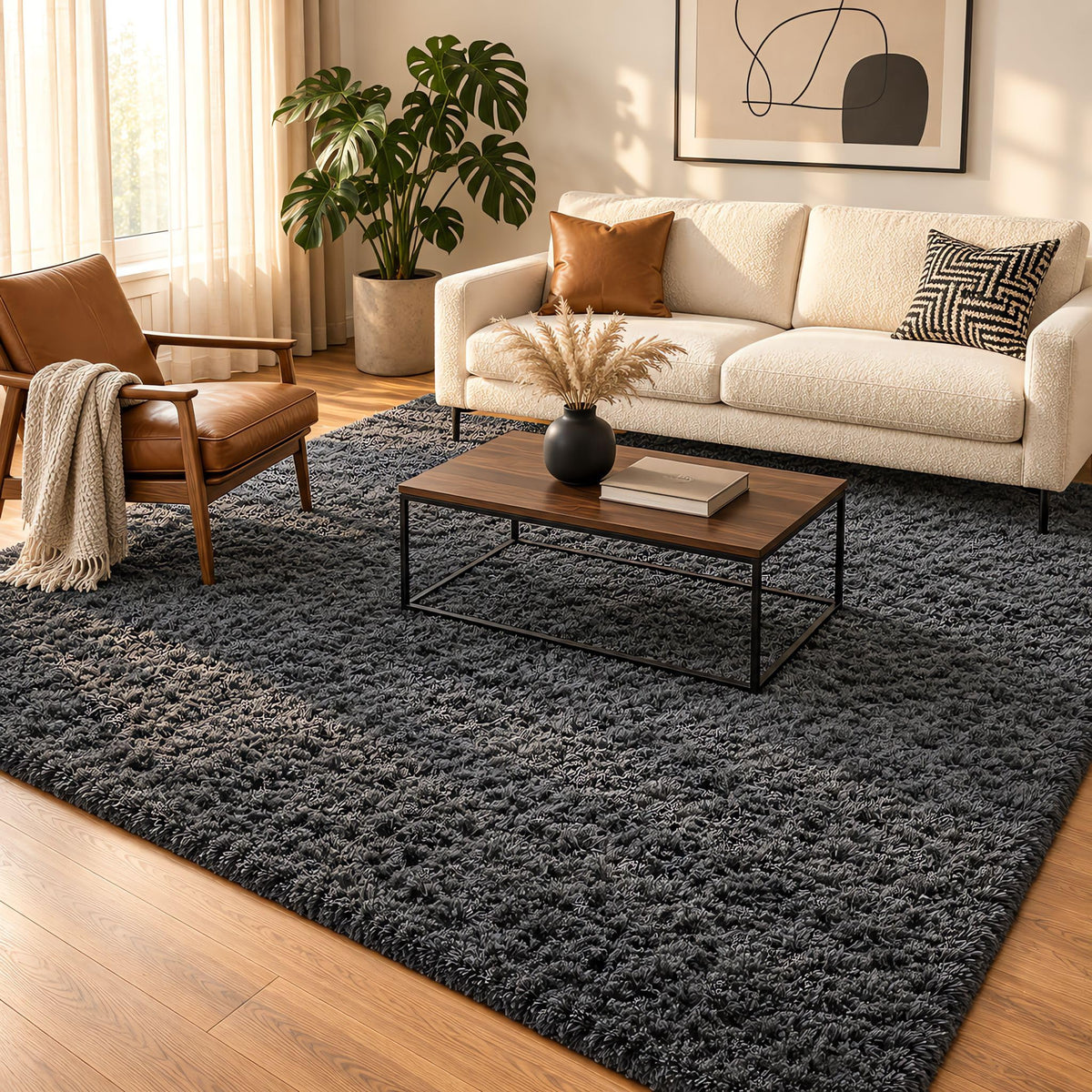 Ophanie Area Rugs for Living Room Bedroom, Washable Non-Slip Fluffy Soft Grey Shag Carpet, Indoor Floor Gray 4x6 Fuzzy Shaggy Living Room Plush Rug for Kids Home Dorm Decor Aesthetic
