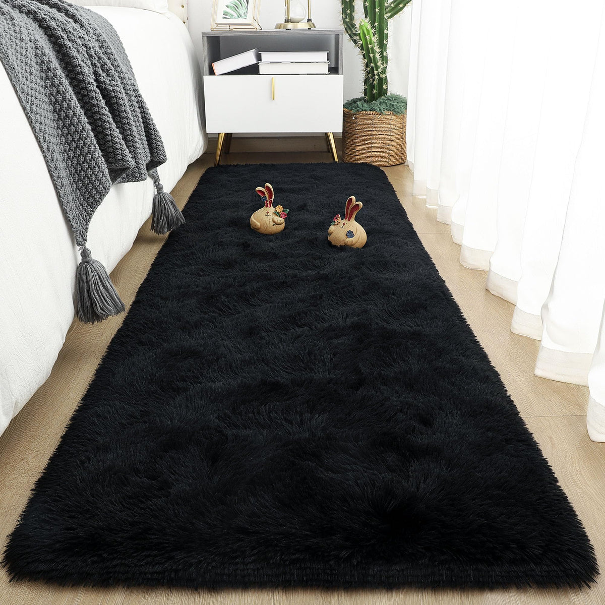 Tepook 4x6 Soft Fluffy Rug for Bedroom Fuzzy Black Rugs for Living Room