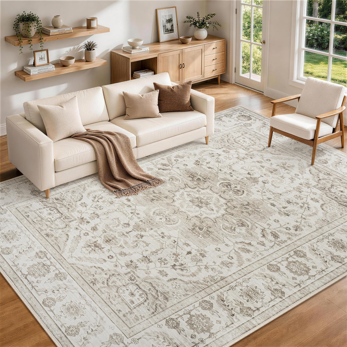 8x10 Area Rugs for Living Room Washable Non-Slip Rug Beige