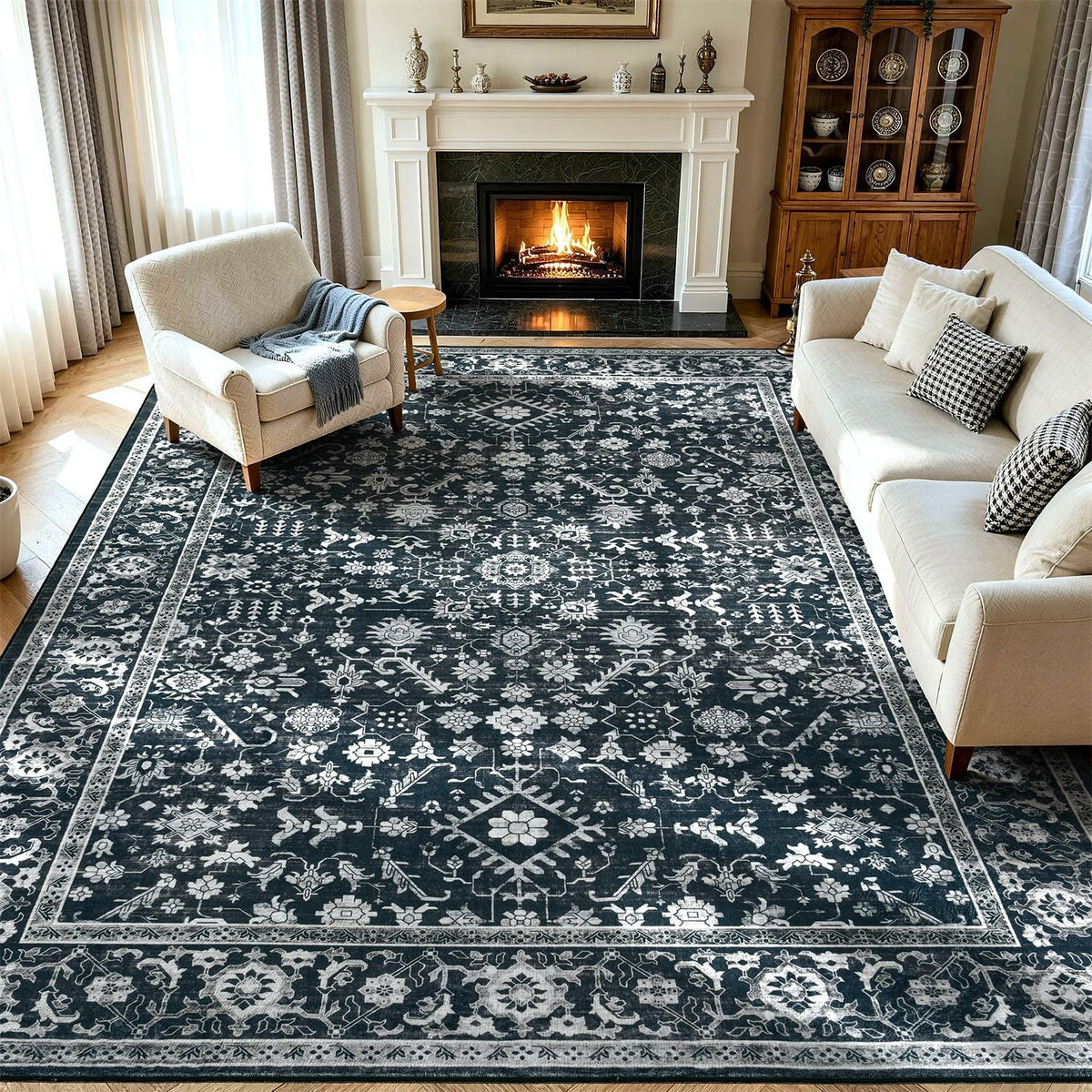 Lessymo 8x10 Washable Area Rug for Living Room Bedroom, Large Non-Slip Rug