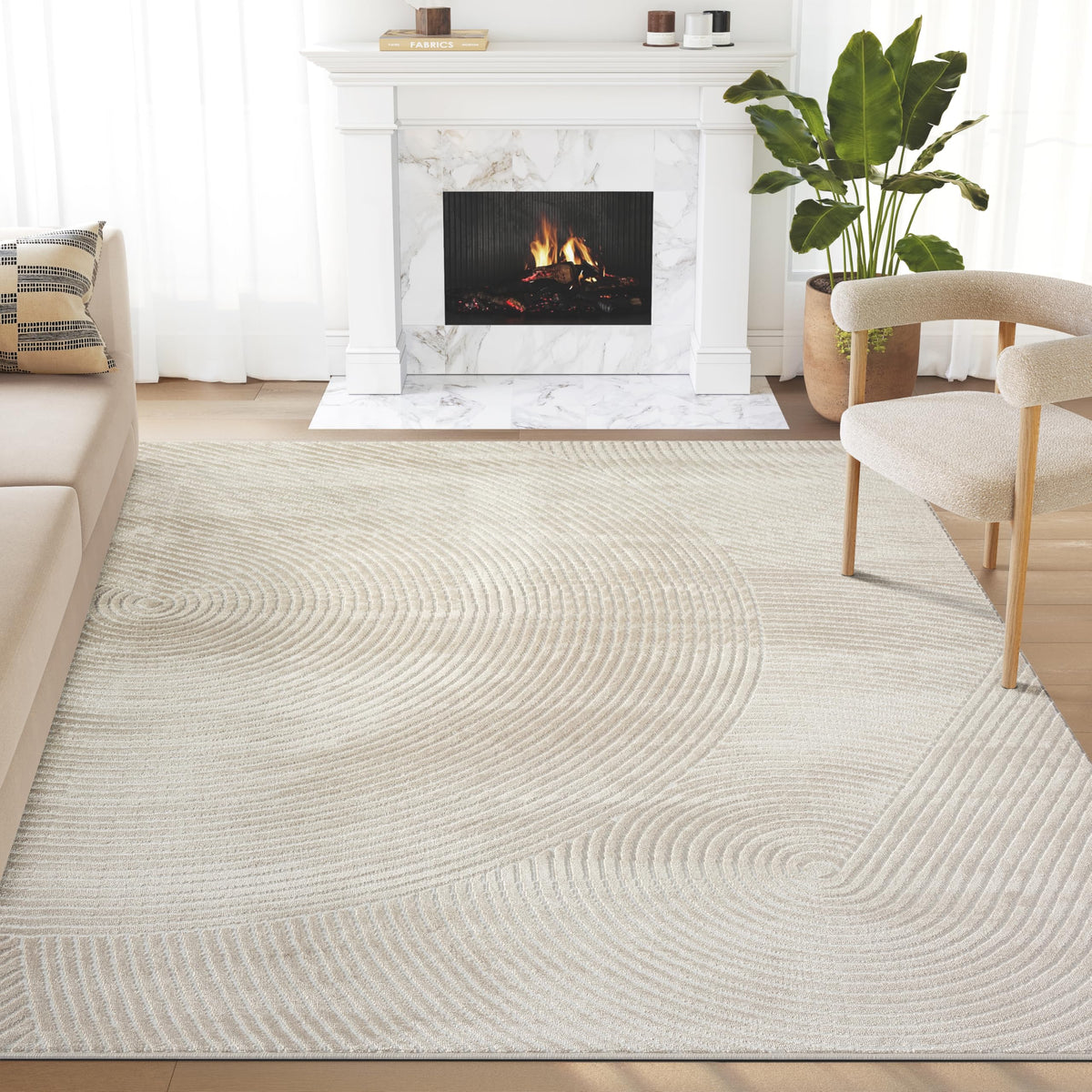 Abani Neutral Beige Area Rug | 5' x 8' Tan Geometric Carpet with Zen Circle Pattern | Rugs for Living Room, Bedroom, Office
