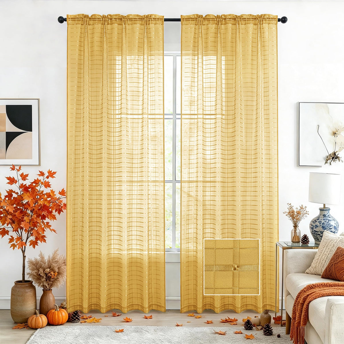 SpaceDresser Basic Rod Pocket Sheer Voile Window Curtain Panels White 1 Pair 2 Panels 52 Width 84 Inch Long for Kitchen Bedroom Children Living Room Yard(White,52 W x 84 L)