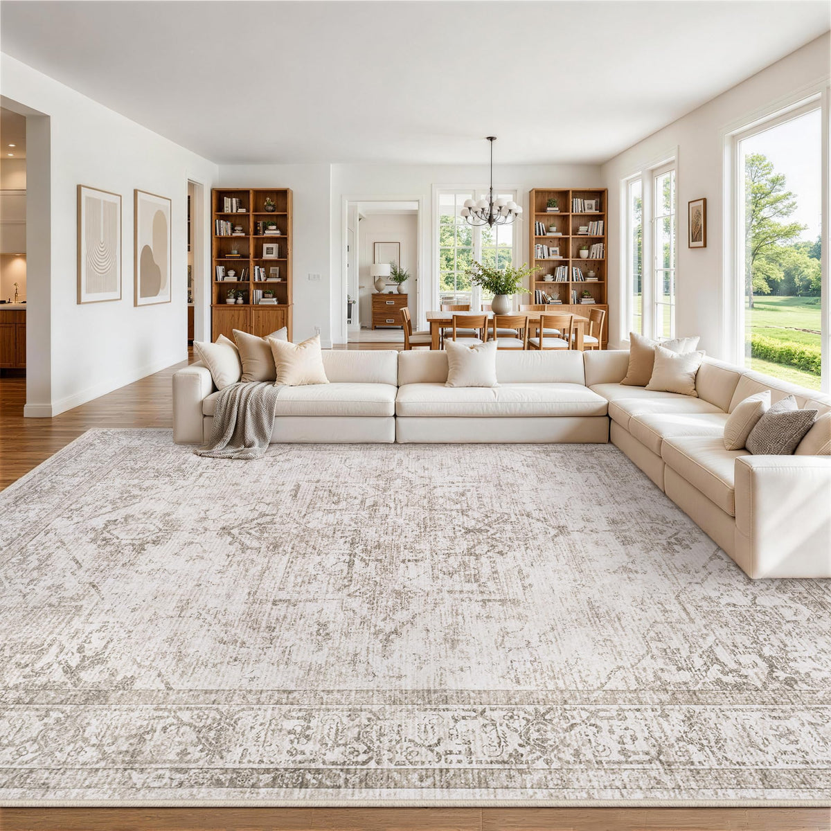 8x10 Area Rugs for Living Room Washable Non-Slip Rug Beige