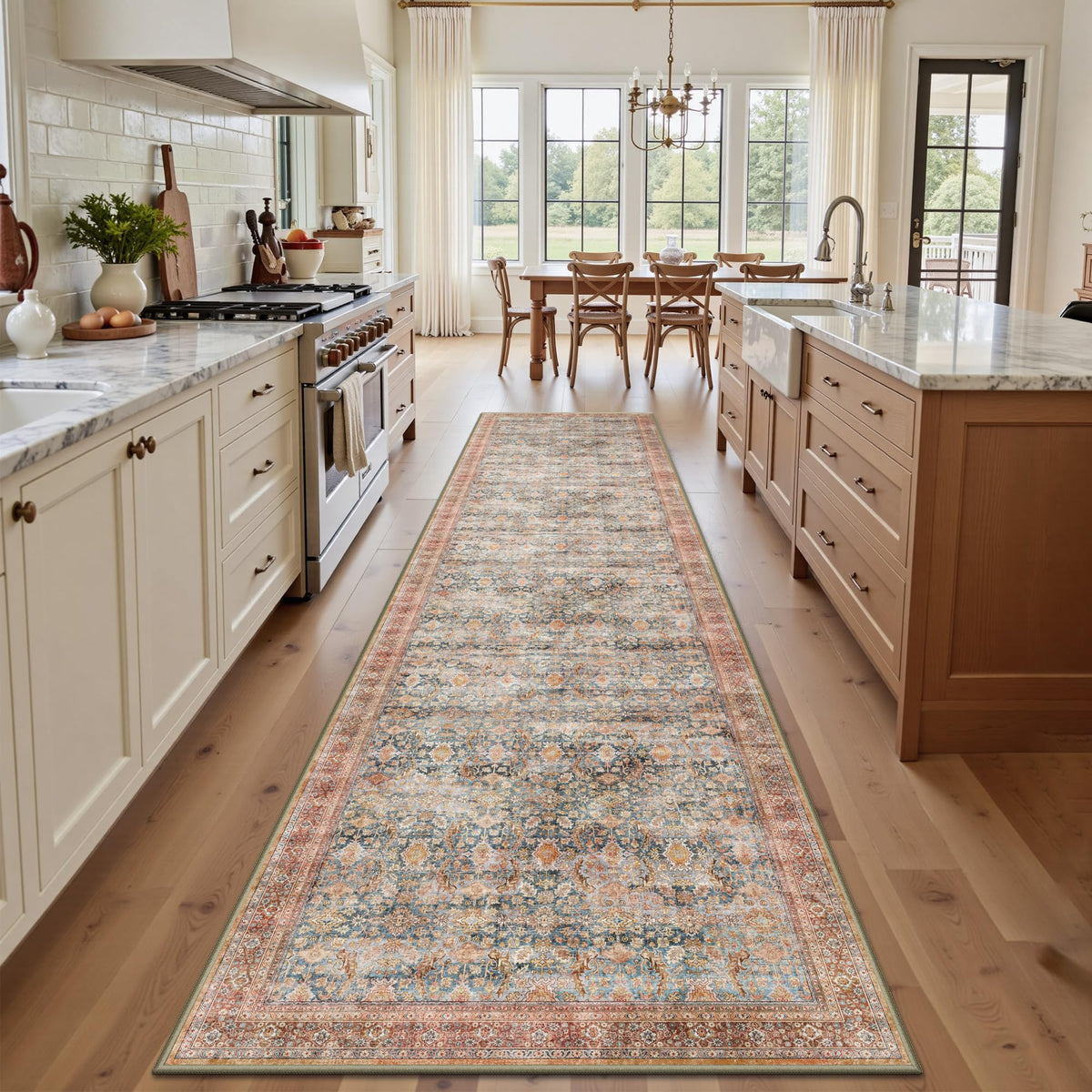 8x10 Area Rugs for Living Room - Washable Vintage Retro Large Rug, Soft Ultra Thin Non Slip Low Pile Traditional Distressed Boho Carpet for Bedroom Dining Room Home Office, Rust Clay
