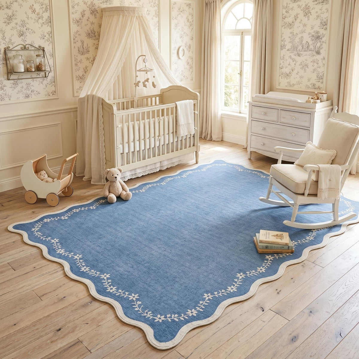 GarveeHome 5x7 Scalloped Area Rug Jute Washable Bedroom Living Room Rug