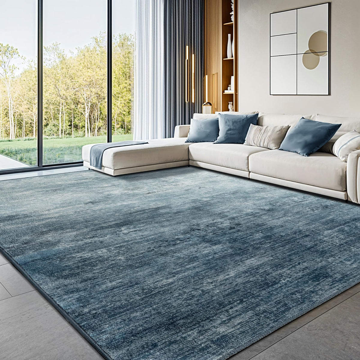 8x10 Washable Area Rug, Black Solid Area Rugs for Living Room & Bedroom