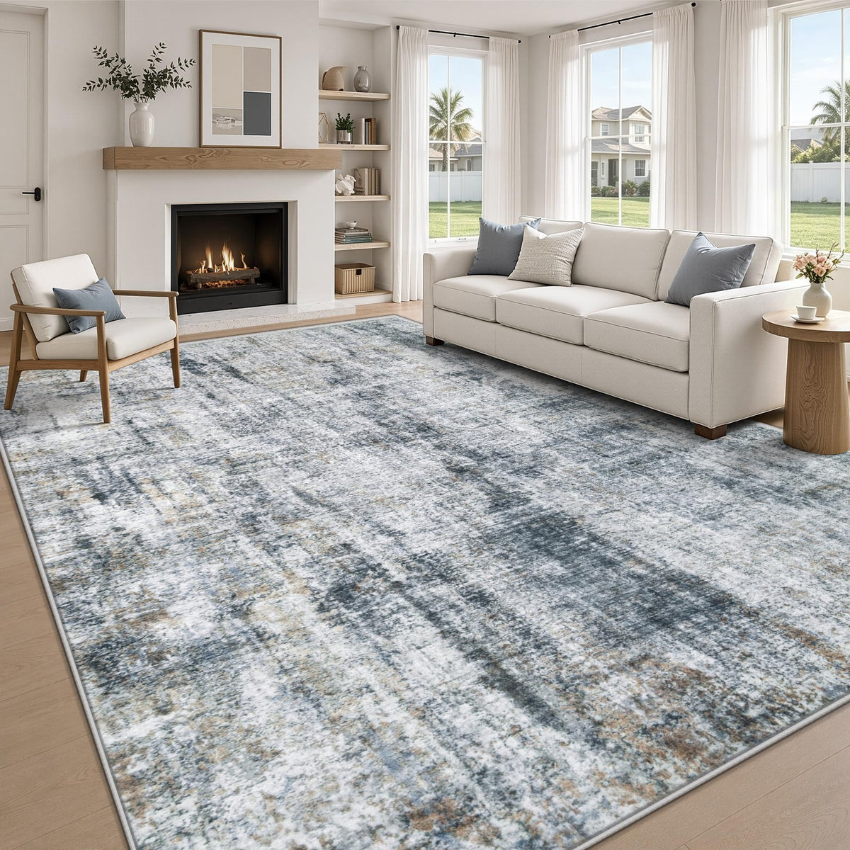 MXSANYOO 8x10 Area Rugs Washable Rug: Abstract Neutral Rugs Modern Non Slip Area Rug Stain Resistant Low Pile Indoor Carpet for Dining Room Bedroom Nursery Office (Black Grey, 8'x10')