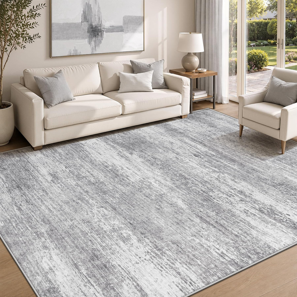 Washable Rug 8x10 Area Rugs for Living Room: Large Neutral Soft Rug Abstract Non Slip Low Pile Modern Carpet for Bedroom Kitchen Nursery Office Dining Room Indoor (Beige, 8'x10')