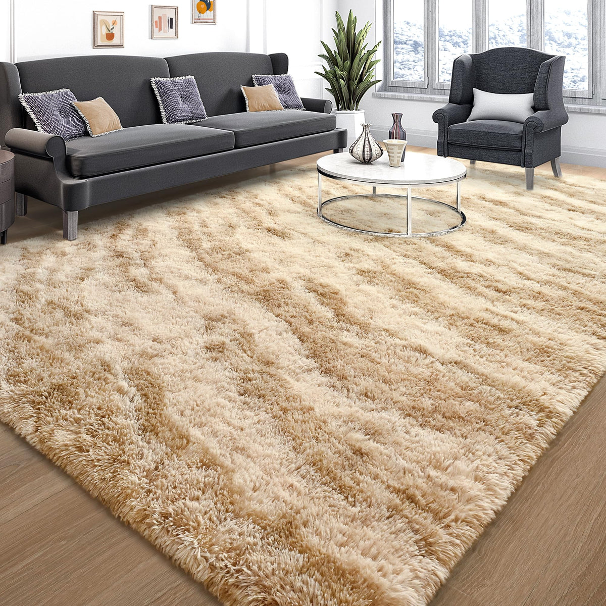 Tepook 4x6 Soft Fluffy Rug for Bedroom Fuzzy Black Rugs for Living Room