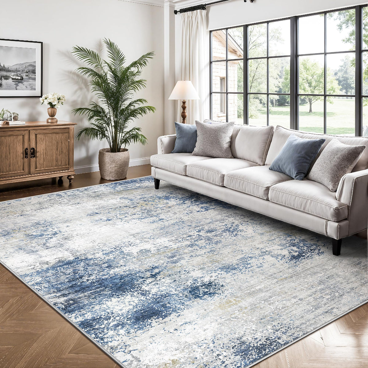 8x10 Rugs for Living Room - Modern Abstract Low Pile Washable Rug, Ultra Soft Non Slip Large Rugs, Floor Carpet for Bedroom Dining Room Office Laundry Nursery Home(Brown)