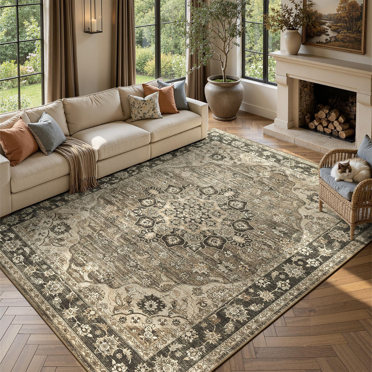 Lessymo 8x10 Washable Area Rug for Living Room Bedroom, Large Non-Slip Rug