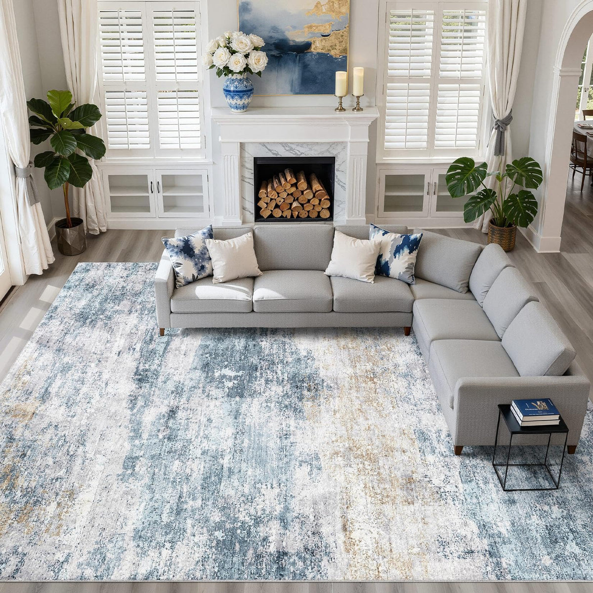 LOONGRUG 8x10 Area Rugs Washable Neutral Modern Rug for Living Room Brown