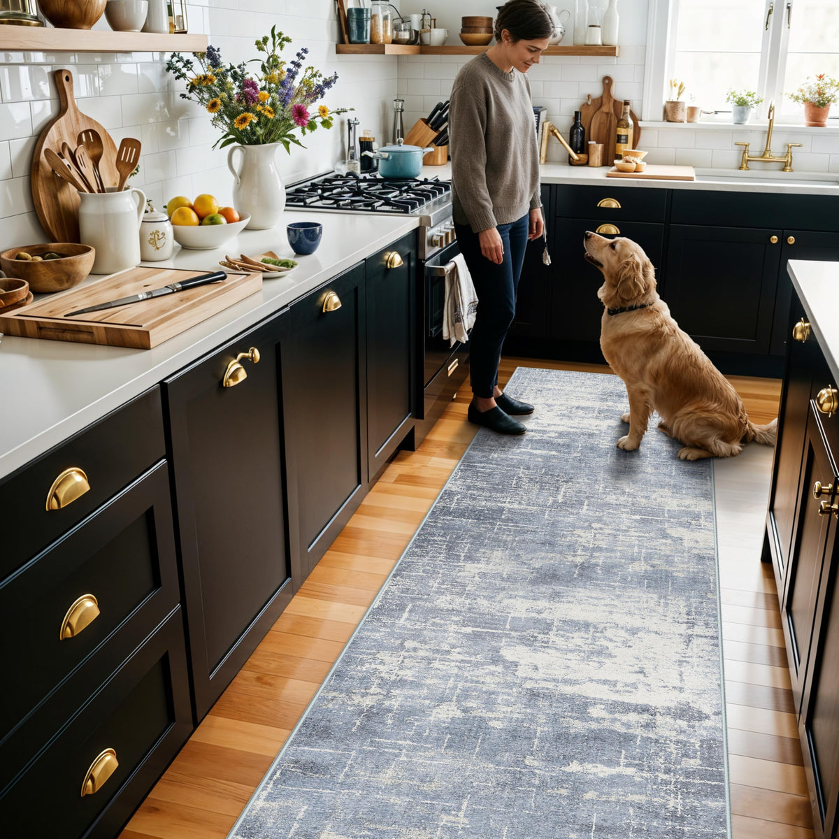 2x6 Hallway Washable Runner Rug : Vintage Soft Kitchen Laundry Runner with Non Slip Backing Farmhouse Entryway Living Room Floor Mat Stain Resistant Carpet for Bedroom Bathroom Distressed Beside Rug