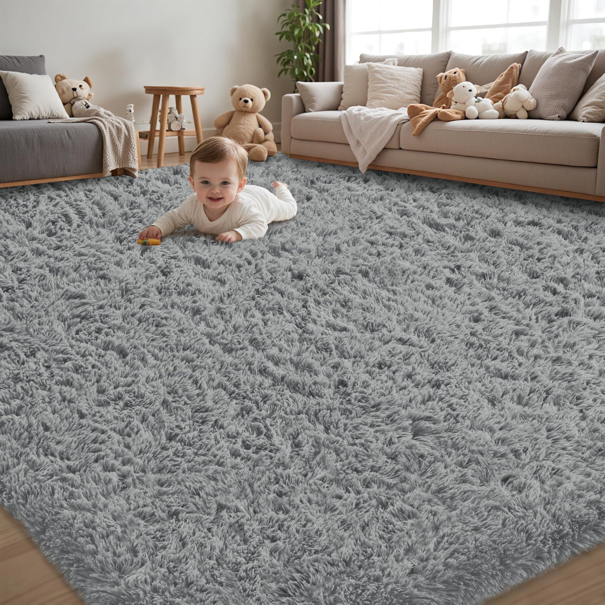 8x10 Area Rug for Living Room,Black Fluffy Shag Non-Slip Bedroom Rugs