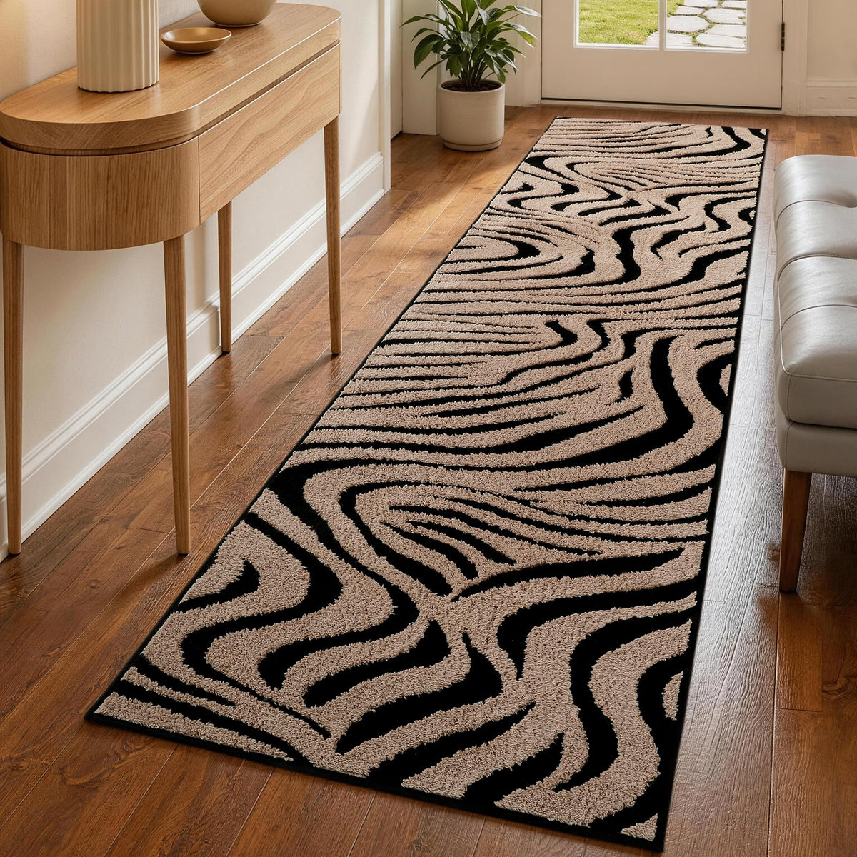 YIHOUSE 5×7 Ft Area Rugs for Living Room: Modern Washable Rug - Abstract Black and Cream White Rug for Bedroom Dining Room Office Playroom Nursery Home Decor - Nonslip Non-Shedding Striped Rugs