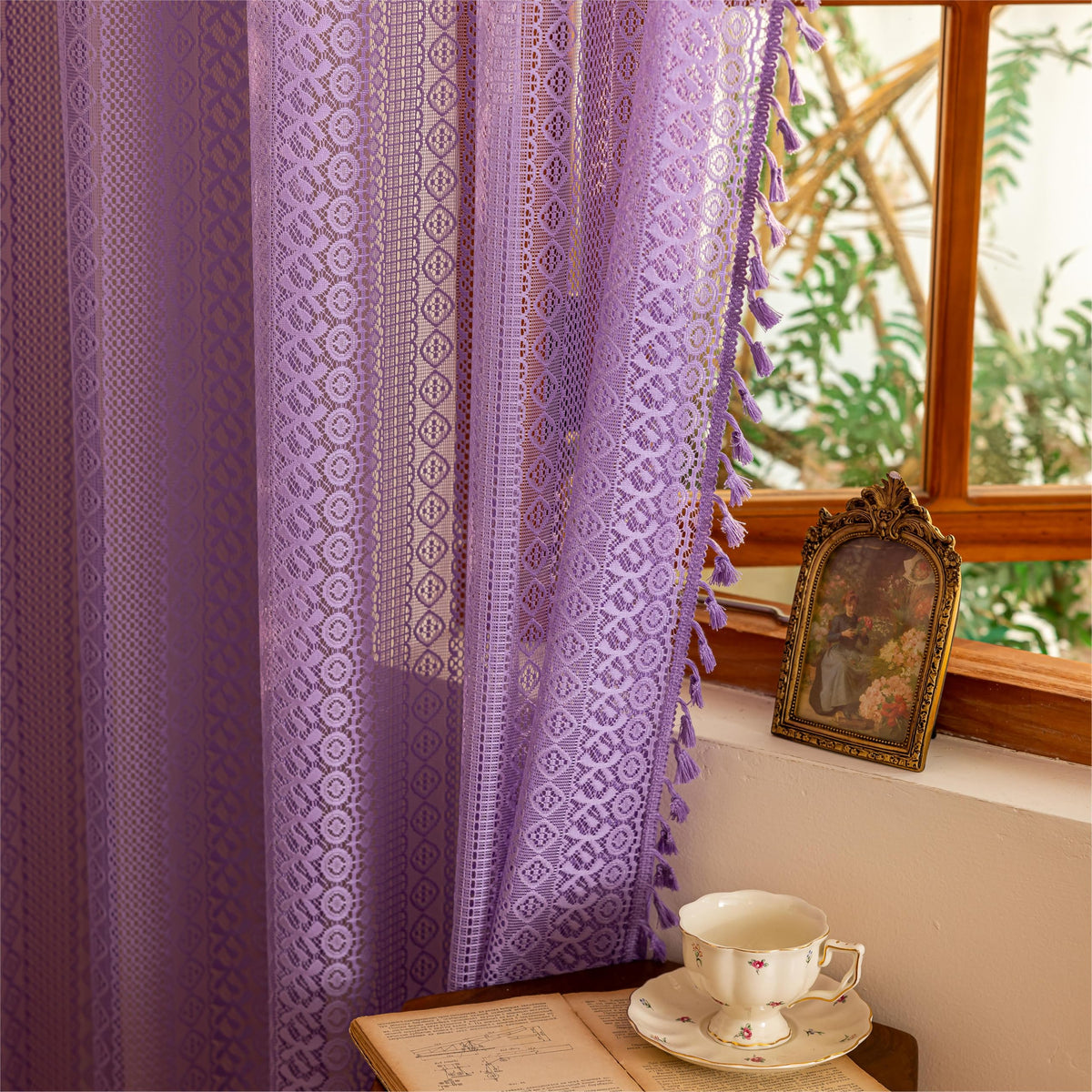 Sutuo Home Terracotta Boho Lace Curtains 2 Panels 84 Inches Long for Living Room&Bedroom, Burnt Orange Crochet Privacy Farmhouse Vintage Tassels Retro Halloween Window Sheer Curtains Rod Pocket,50" W