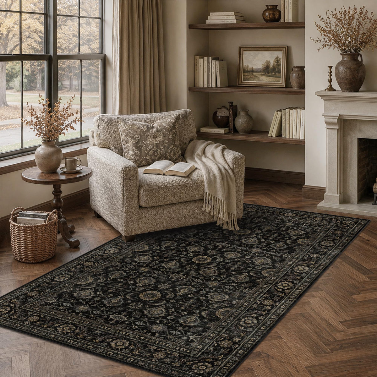 JOOJA 8x10 Beige Vintage Soft Low Pile Boho Neutral Washable Area Rug
