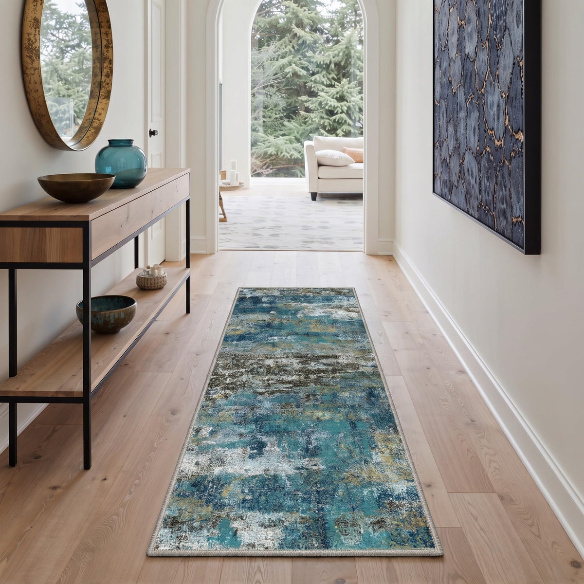 BEIMO 5x7 Green Abstract Area Rug, Washable Non-Slip for Bedroom