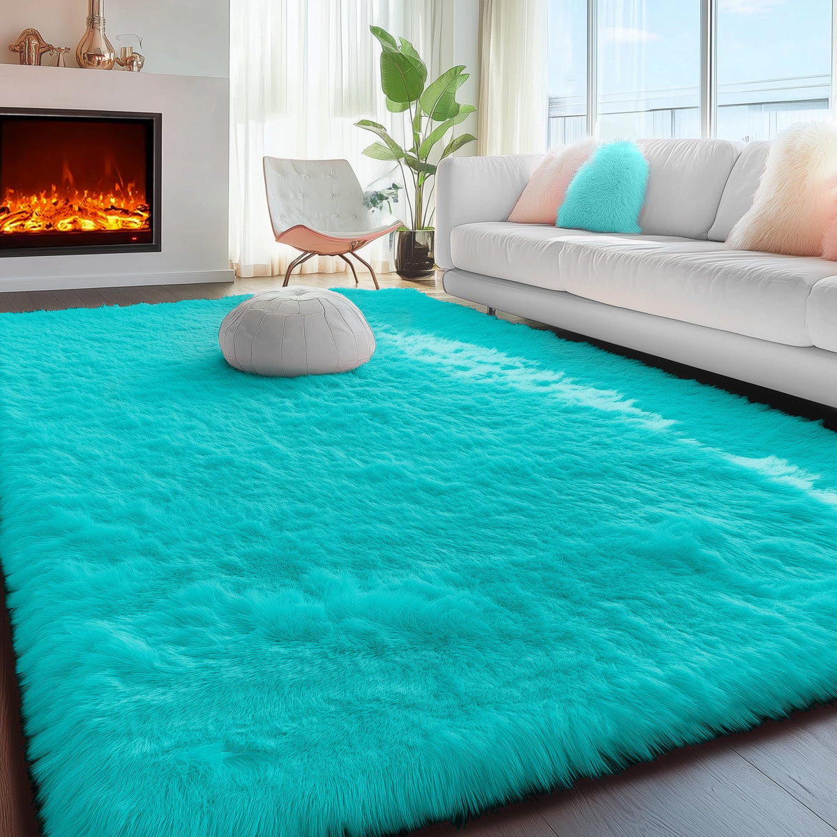 Rainbow Area Rugs for Girls Bedroom Fluffy Soft Vibrant Rugs Kids Playroom