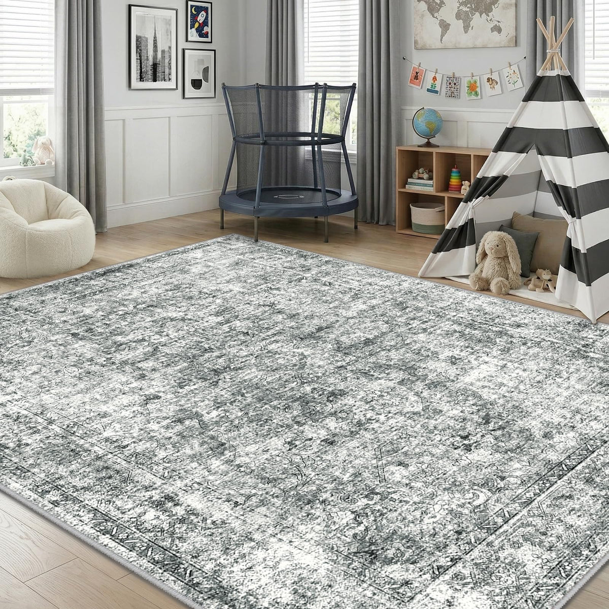 CAPALOCA 5x7 Washable Nursery Girls Low Pile Area Rug Pink