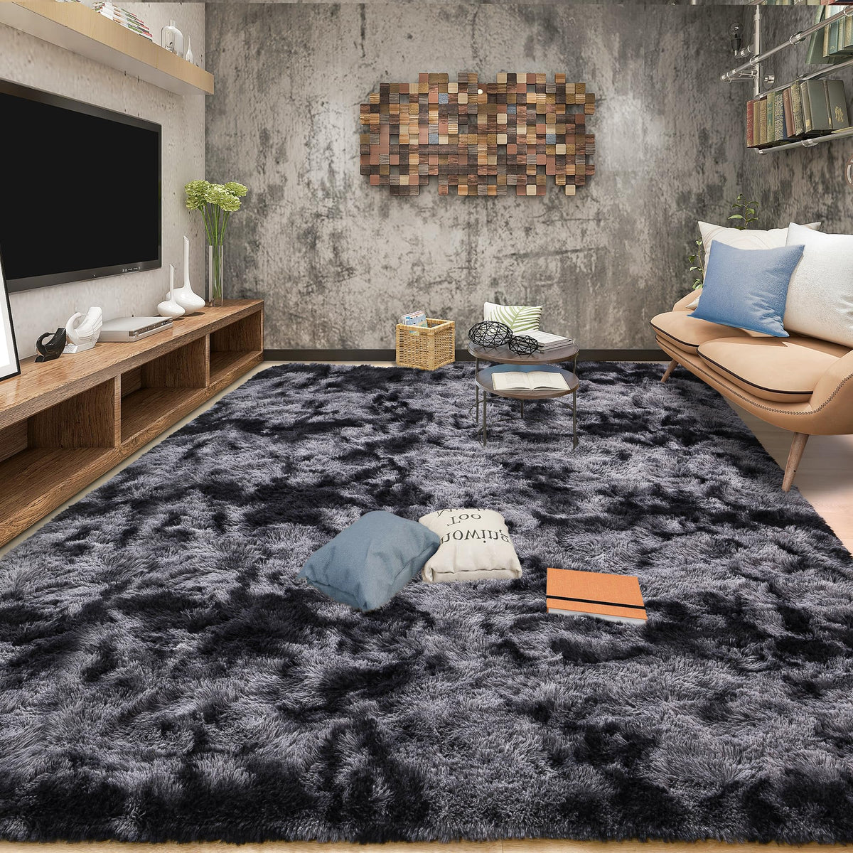 Tepook 4x6 Soft Fluffy Rug for Bedroom Fuzzy Black Rugs for Living Room