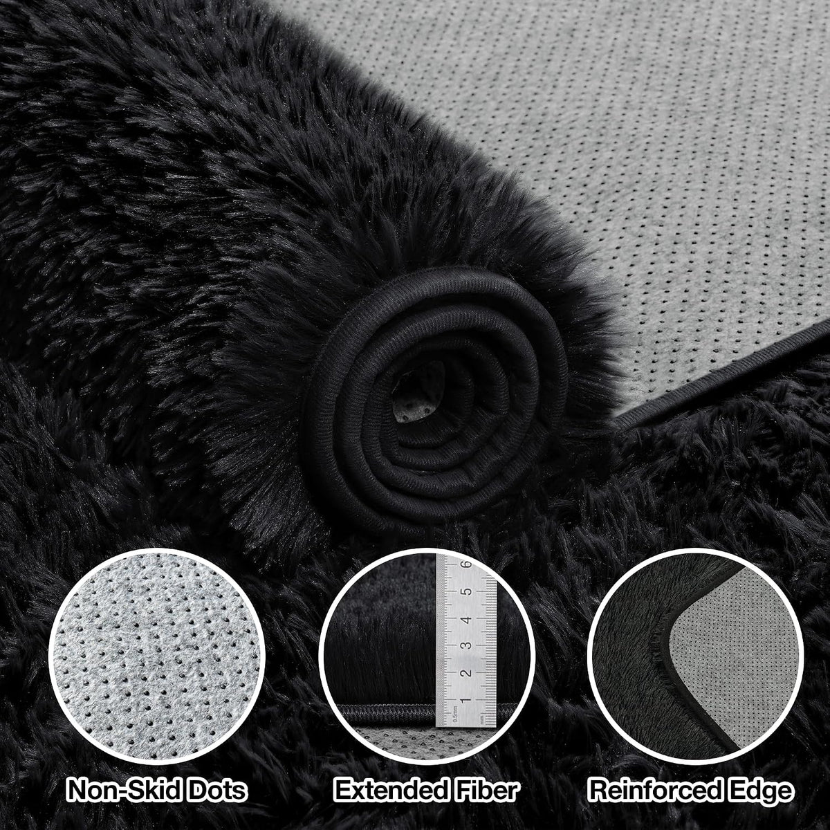 8x10 Black Area Rug for Living Room Bedroom, Soft Fluffy Fuzzy Fur Shag Rug