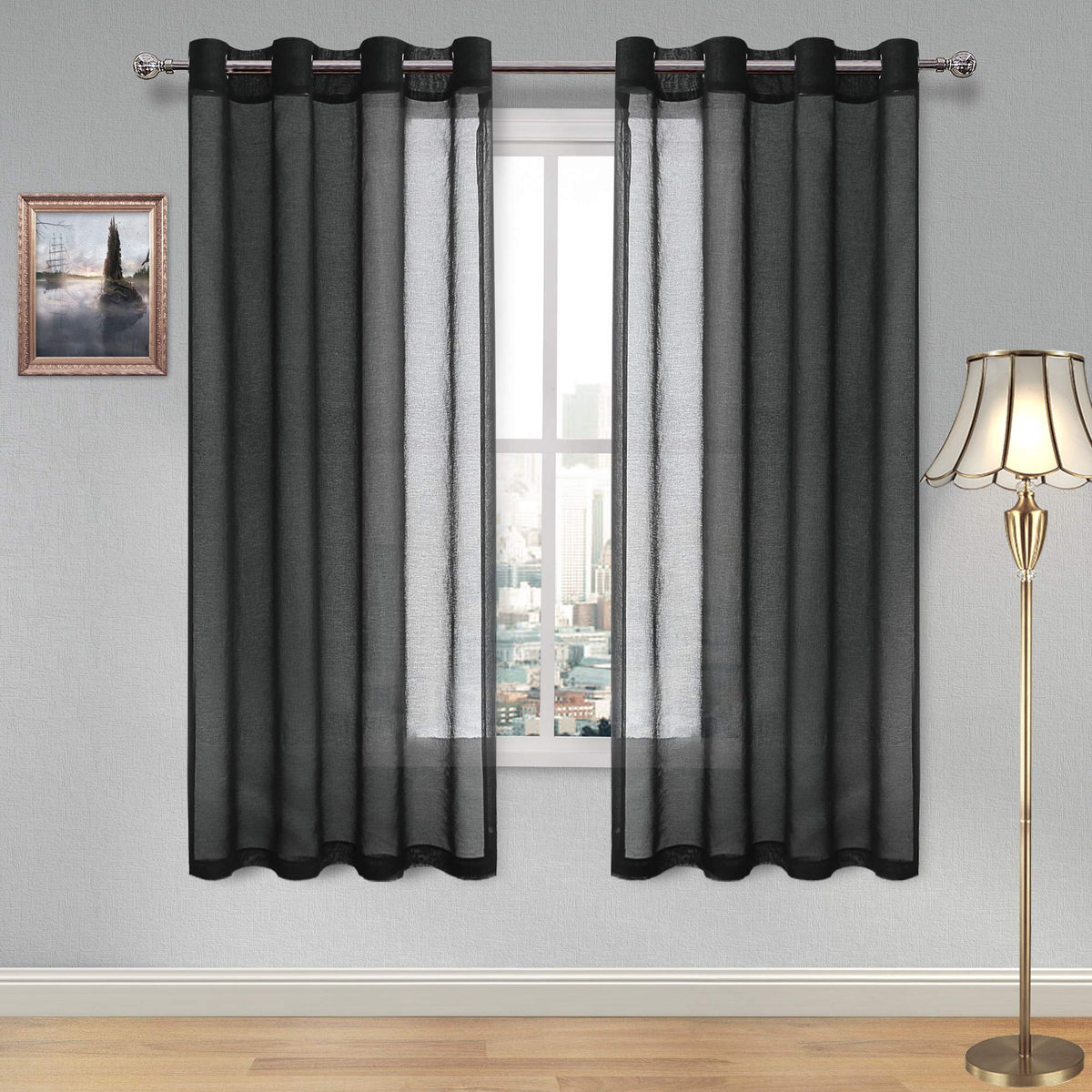 DWCN White Sheer Curtains Linen Look Semi Transparent Voile Grommet White Curtains for Living Dining Room Drapes 52 x 84 Inch Long, Set of 2 Panels