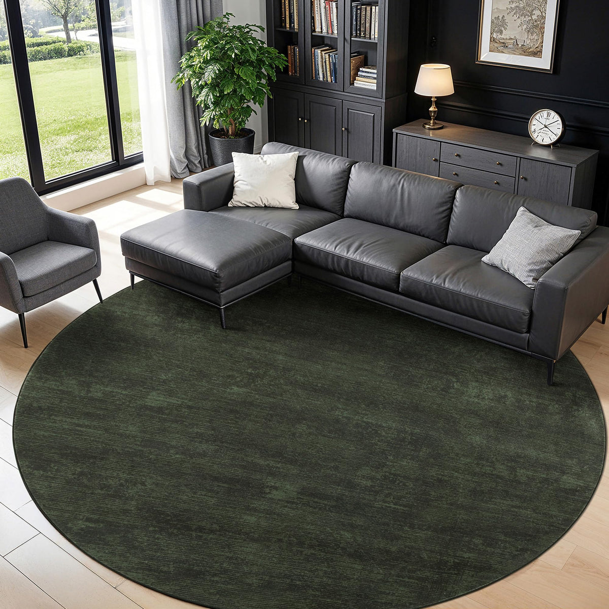 8x10 Washable Area Rug, Black Solid Area Rugs for Living Room & Bedroom