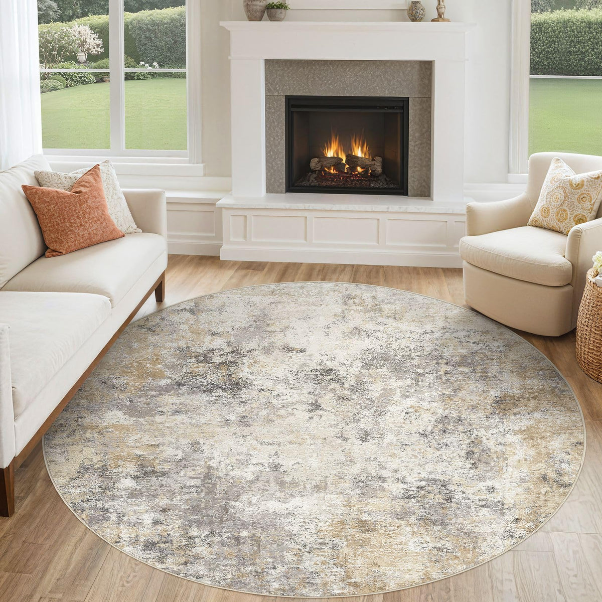 UERMEI 8x10 Area Rug Living Room Rugs - Washable Neutral Modern Abstract Soft Thin Large Rug Indoor Floor No Slip Rug Carpet for Bedroom Under Dining Table Home Office Decor - Brown Grey