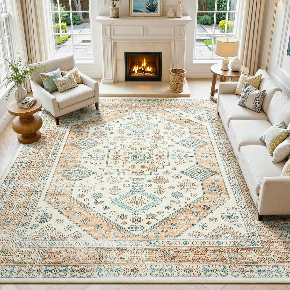 Lofus 5x7 Area Rugs for Living Room Bedroom, Soft Boho Carpet Floral Brown