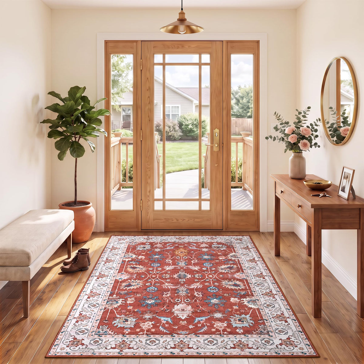 Hanples 5x7 Area Rugs for Living Room, Washable Rug Vintage Floral, Beige