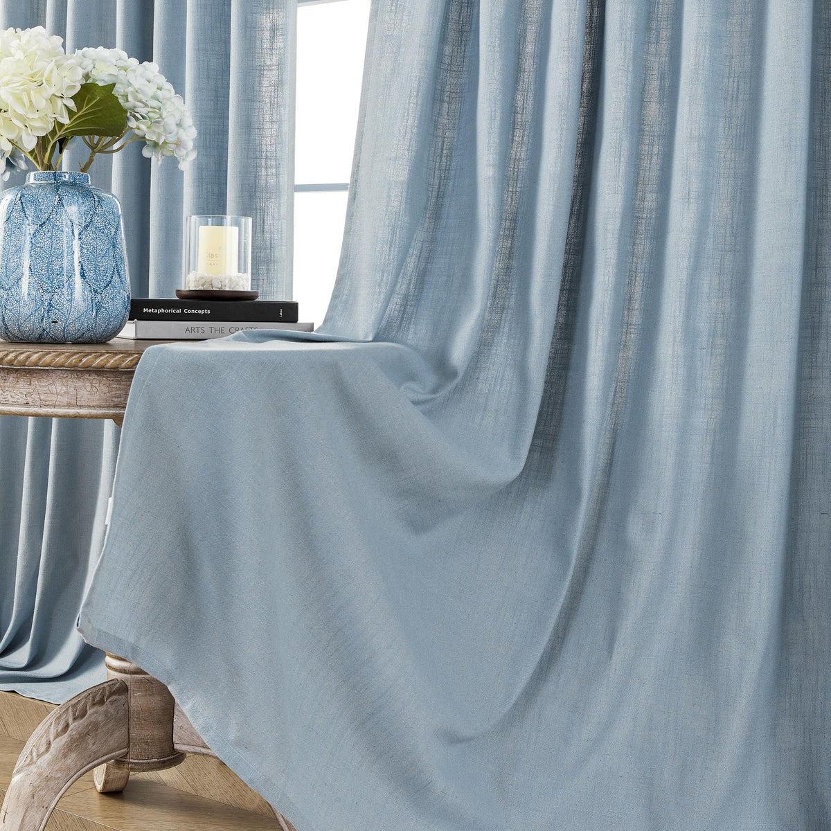 Joydeco Linen Curtains for Living Room,Light Filtering Rod Pocket Back Tab Semi Sheer Drapes Window Long Curtains 90 inches Long Ivory