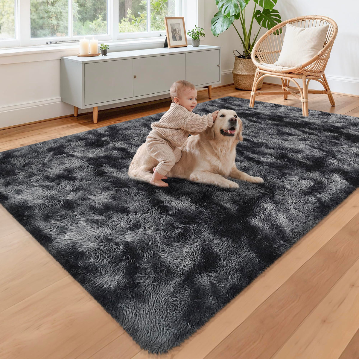 Tie-Dyed Runner Rug for Bedroom Black Grey 2x6ft Fluffy Area Rug Bedside Runner Rug for Kids Room Boys Teens Nursery Baby Living Room Dorm Home Decor Carpets